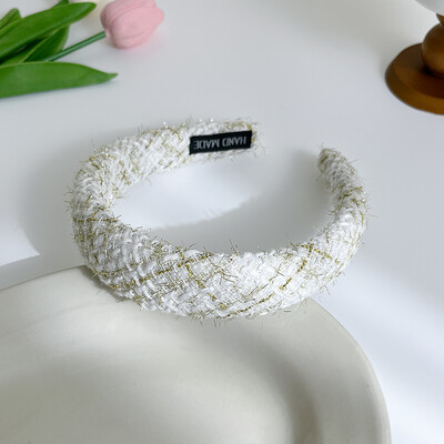 AISHG francia széles karimájú szivacsos hajpánt női koreai tweed szövetből készült fejpánt, vintage karika, rögzített hajpánt lányoknak hajkiegészítők