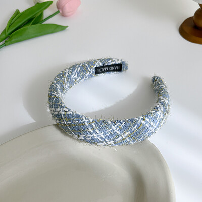 AISHG francia széles karimájú szivacsos hajpánt női koreai tweed szövetből készült fejpánt, vintage karika, rögzített hajpánt lányoknak hajkiegészítők