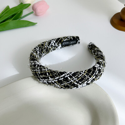 AISHG francia széles karimájú szivacsos hajpánt női koreai tweed szövetből készült fejpánt, vintage karika, rögzített hajpánt lányoknak hajkiegészítők