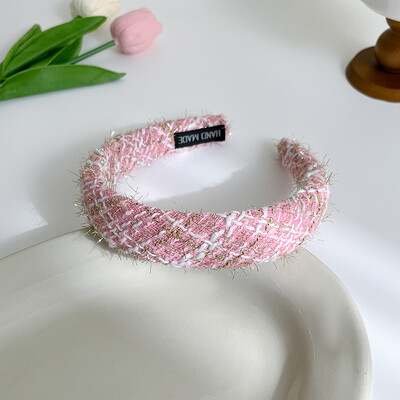 AISHG francia széles karimájú szivacsos hajpánt női koreai tweed szövetből készült fejpánt, vintage karika, rögzített hajpánt lányoknak hajkiegészítők