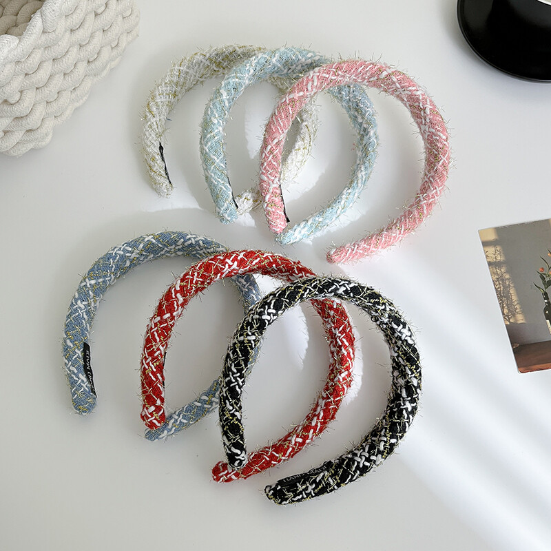 AISHG francia széles karimájú szivacsos hajpánt női koreai tweed szövetből készült fejpánt, vintage karika, rögzített hajpánt lányoknak hajkiegészítők