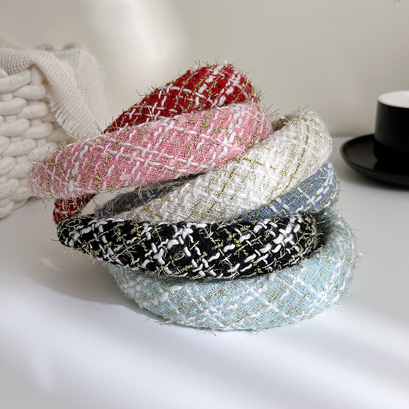 AISHG francia széles karimájú szivacsos hajpánt női koreai tweed szövetből készült fejpánt, vintage karika, rögzített hajpánt lányoknak hajkiegészítők