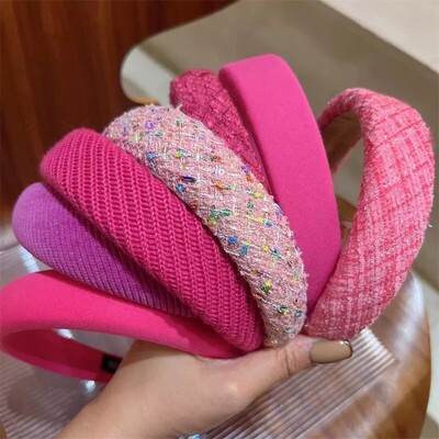 AISHG Rose Red széles karimájú szivacsos hajpánt női tündér temperamentum fejpánt Tweed szövet karika hajpánt lányoknak hajkiegészítők