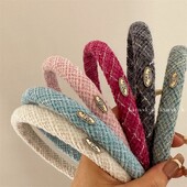 Vilnonė languota siauro leidimo plaukų juosta elipsės formos aukso spalvos etiketė Korėjietiškos tekstūros galvos juosta plaukų lankelis kasdieniai universalūs plaukų aksesuarai