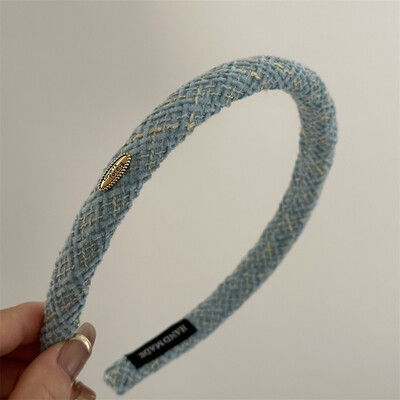 Vilnonė languota siauro leidimo plaukų juosta elipsės formos aukso spalvos etiketė Korėjietiškos tekstūros galvos juosta plaukų lankelis kasdieniai universalūs plaukų aksesuarai