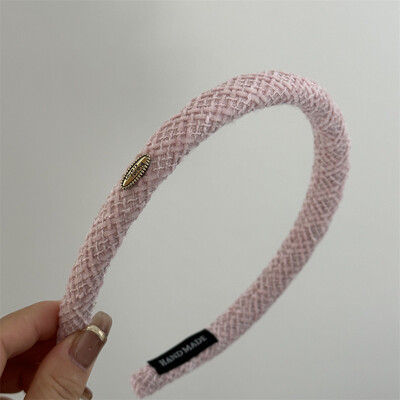 Vilnonė languota siauro leidimo plaukų juosta elipsės formos aukso spalvos etiketė Korėjietiškos tekstūros galvos juosta plaukų lankelis kasdieniai universalūs plaukų aksesuarai