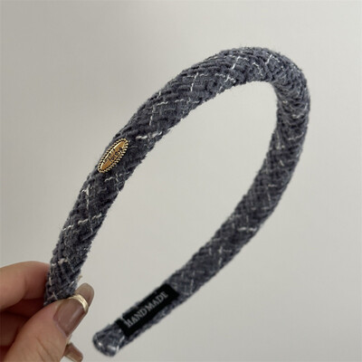 Vilnonė languota siauro leidimo plaukų juosta elipsės formos aukso spalvos etiketė Korėjietiškos tekstūros galvos juosta plaukų lankelis kasdieniai universalūs plaukų aksesuarai