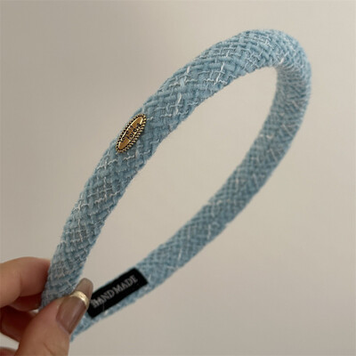 Vilnonė languota siauro leidimo plaukų juosta elipsės formos aukso spalvos etiketė Korėjietiškos tekstūros galvos juosta plaukų lankelis kasdieniai universalūs plaukų aksesuarai