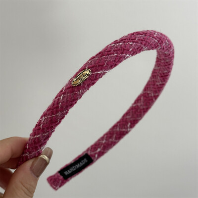 Vilnonė languota siauro leidimo plaukų juosta elipsės formos aukso spalvos etiketė Korėjietiškos tekstūros galvos juosta plaukų lankelis kasdieniai universalūs plaukų aksesuarai