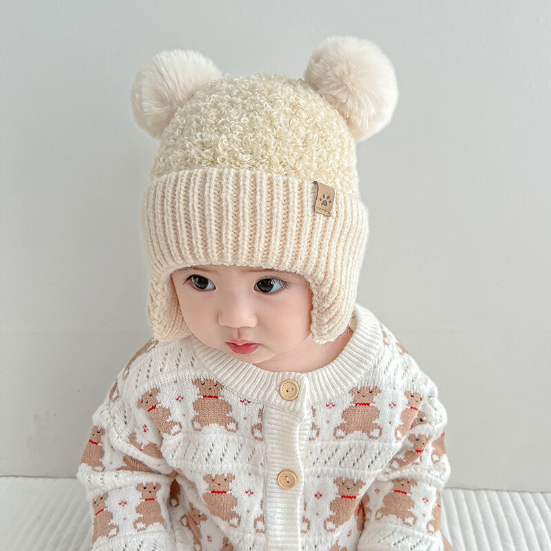 Armas plüüsist palliga beebi kõrvaklapid müts talvine soe laste kõrvakaitse müts paks sametine laste suusakapott 6-36M väikelapse nokamüts