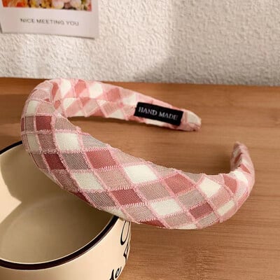 Módne jednofarebné široké bočné čelenky pre ženy, kórejské jednoduché očarujúce kockované vlasové pásky na umývanie tváre, denné nosenie, vlasové doplnky