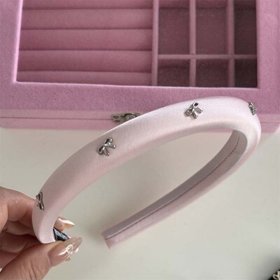 Vintage rózsaszín masni hajkarika fejpánt női lányoknak Elegáns egyszínű szivacs vastag hajpánt fejfedő hajkiegészítők