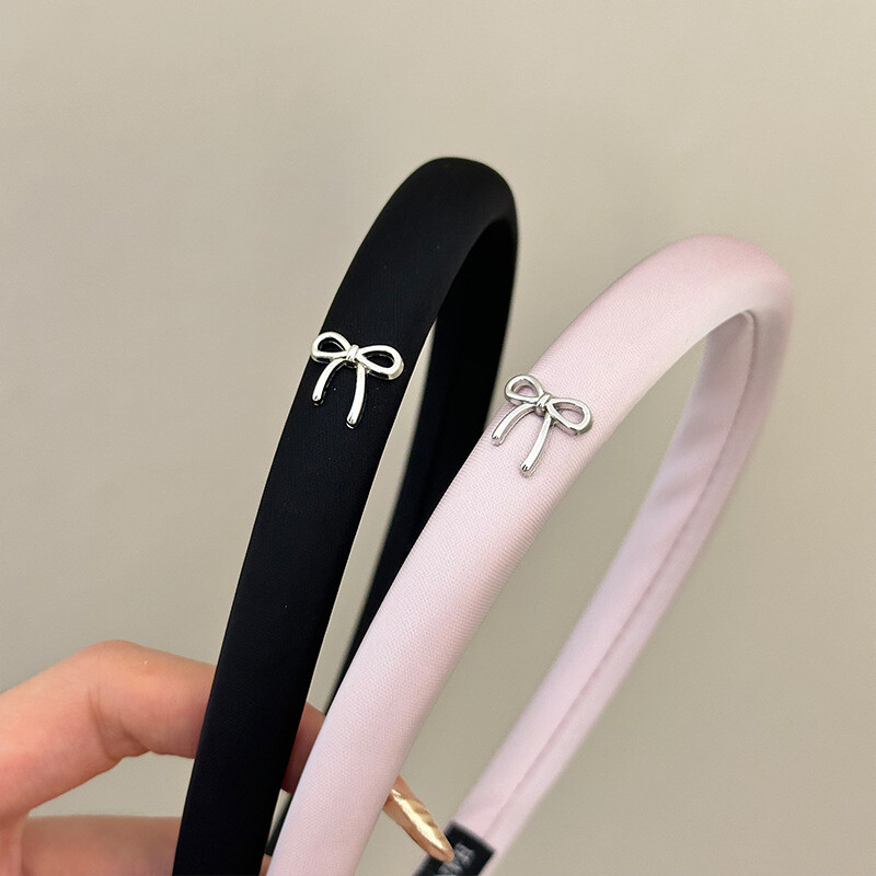 Cercete de păr din burete din țesătură cu fundă roz coreeană Curele de păr pentru femei, de culoare solidă, dulci, bandă de păr lată elastică, accesorii pentru păr