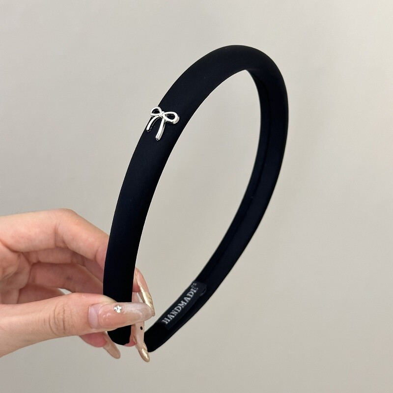 Cercete de păr din burete din țesătură cu fundă roz coreeană Curele de păr pentru femei, de culoare solidă, dulci, bandă de păr lată elastică, accesorii pentru păr