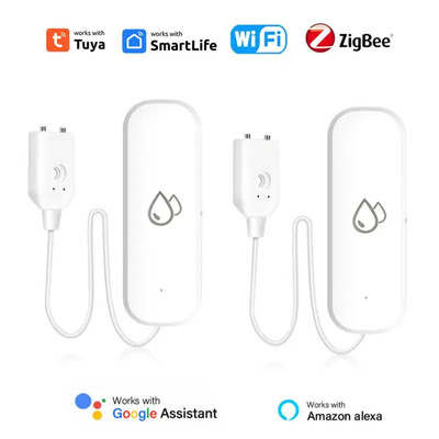 Tuya ZigBee WiFi viedā ūdens sensora noplūdes detektors plūdu ūdens noplūdes trauksmes signāls Smart Life App Control darbojas ar Alexa Google sākumlapu