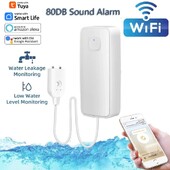 Tuya WiFi Έξυπνος αισθητήρας διαρροής νερού Ανιχνευτής στάθμης υπερχείλισης νερού Σύστημα ηχητικού συναγερμού 80dB Τηλεχειριστήριο με αισθητήρα διαρροής νερού