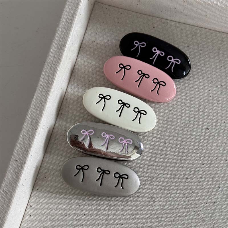 Koreai fém ovális masni hajcsat női lányoknak édes aranyos mini frufru oldalkapcsos kacsacsőrű hajcsat fejdísz haj kiegészítők