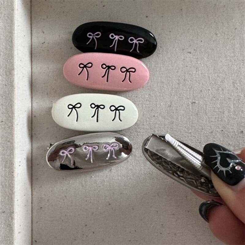 Koreai fém ovális masni hajcsat női lányoknak édes aranyos mini frufru oldalkapcsos kacsacsőrű hajcsat fejdísz haj kiegészítők