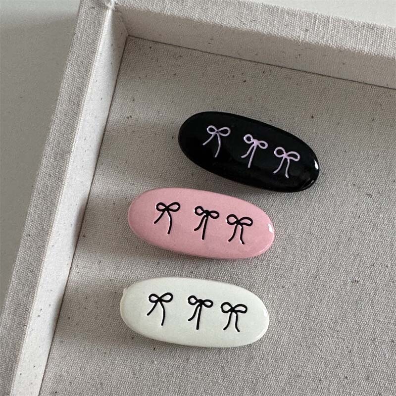 Koreai fém ovális masni hajcsat női lányoknak édes aranyos mini frufru oldalkapcsos kacsacsőrű hajcsat fejdísz haj kiegészítők