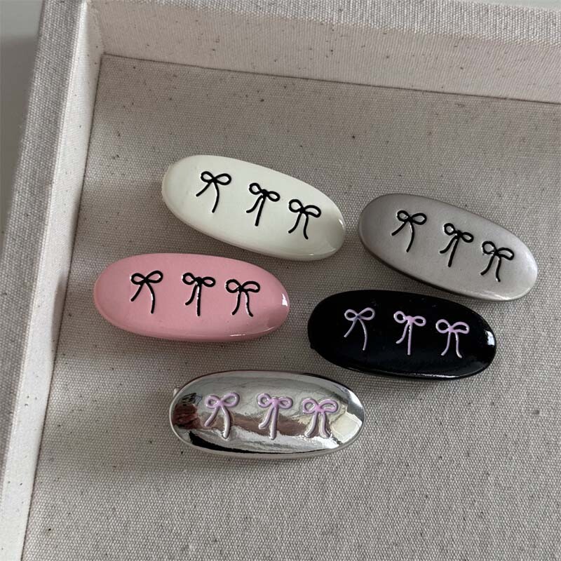 Koreai fém ovális masni hajcsat női lányoknak édes aranyos mini frufru oldalkapcsos kacsacsőrű hajcsat fejdísz haj kiegészítők