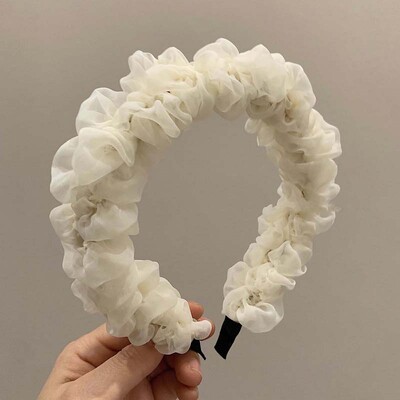 Új divatos egyszínű hálós hajtogatott fejpántok nőknek koreai elegáns fodros hajpánt hajpánt fejfedő hajtartozékok