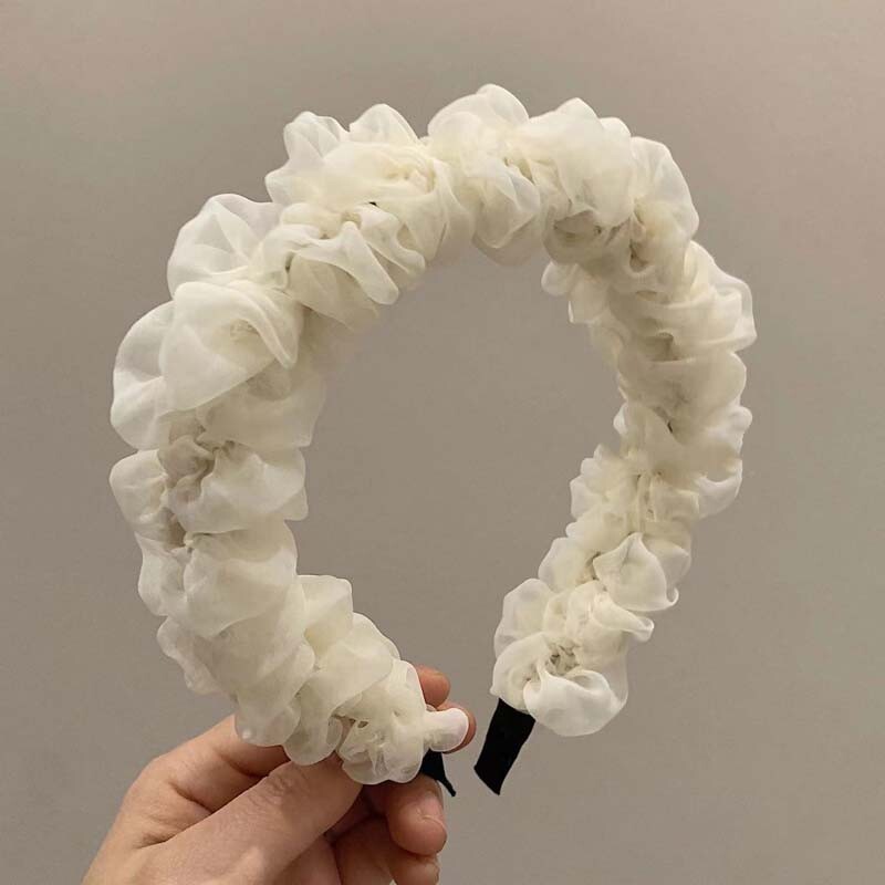 Új divatos egyszínű hálós hajtogatott fejpántok nőknek koreai elegáns fodros hajpánt hajpánt fejfedő hajtartozékok