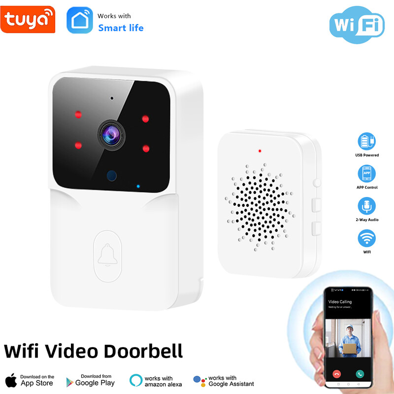 Tuya WiFi Video Doorbell Ασύρματη κάμερα HD Συναγερμός IR Ασφάλεια Έξυπνο κουδούνι οικιακής πόρτας WiFi ενδοεπικοινωνία για το σπίτι