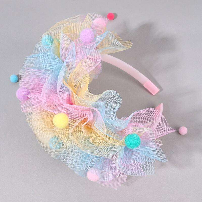 Divatos színes hálós fejpántok Boutique pompon hajszálak édes szivárványos hajkarika gyerekeknek parti haj kiegészítők lányoknak ajándék