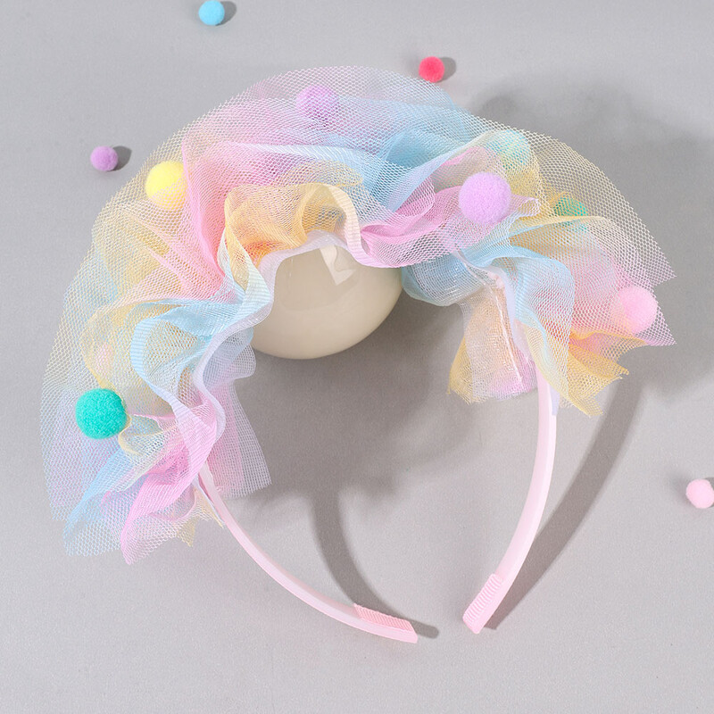 Divatos színes hálós fejpántok Boutique pompon hajszálak édes szivárványos hajkarika gyerekeknek parti haj kiegészítők lányoknak ajándék