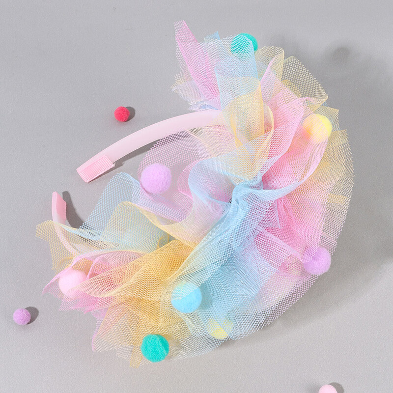 Divatos színes hálós fejpántok Boutique pompon hajszálak édes szivárványos hajkarika gyerekeknek parti haj kiegészítők lányoknak ajándék
