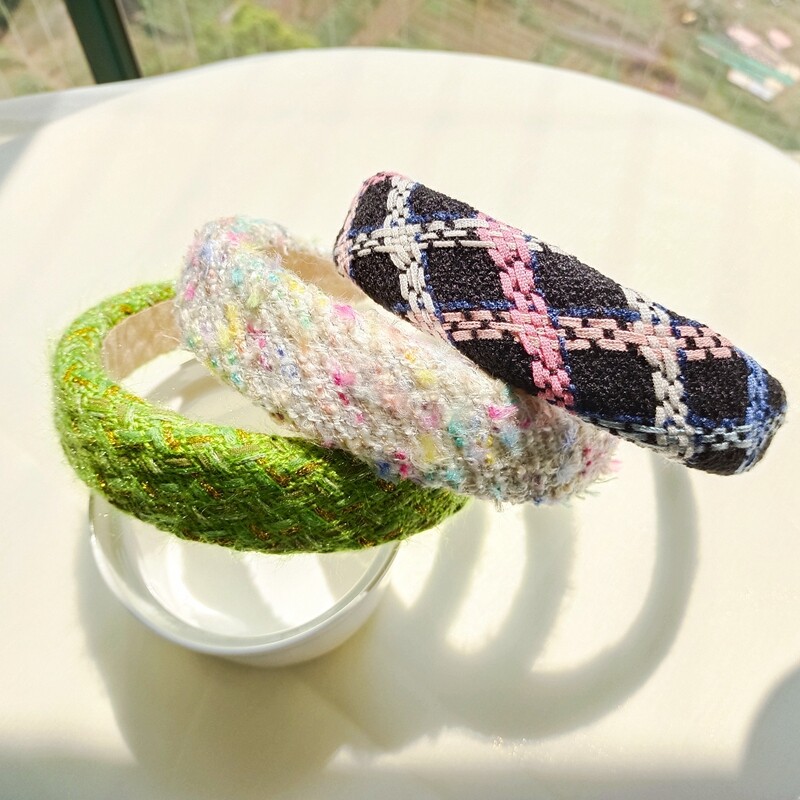 Divatos hajpánt Vintage édes tweed szövésű színes hajkarika kézzel készített fejpántok Designer hajpánt hajkiegészítők nőknek