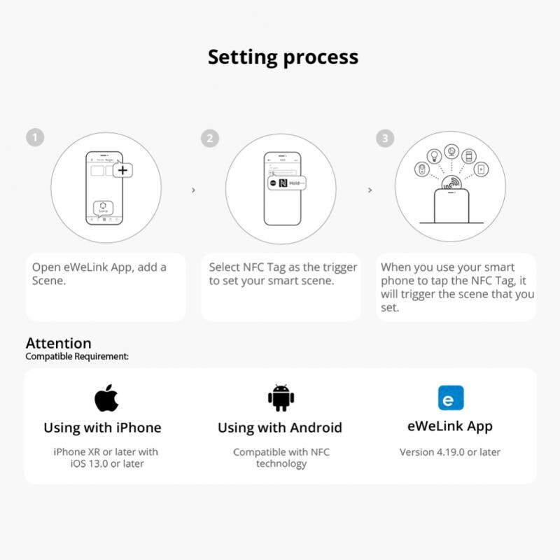 SONOFF NFC Tag Smart Home EWeLink 215 mikroshēma 540 baiti viedie tagi Īsceļi Pieskarieties, lai aktivizētu viedo ainu tālruņiem ar NFC