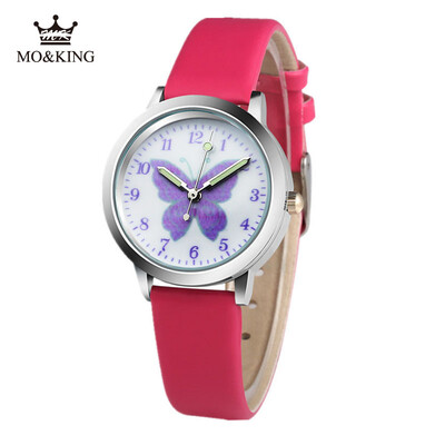 Hot Sale Μοτίβο κινουμένων σχεδίων για παιδιά αγόρια κορίτσια Παιδιά μωβ πεταλούδα δέρμα χαλαζία Ρολόι καρπού Δώρα Βραχιόλι Reloj