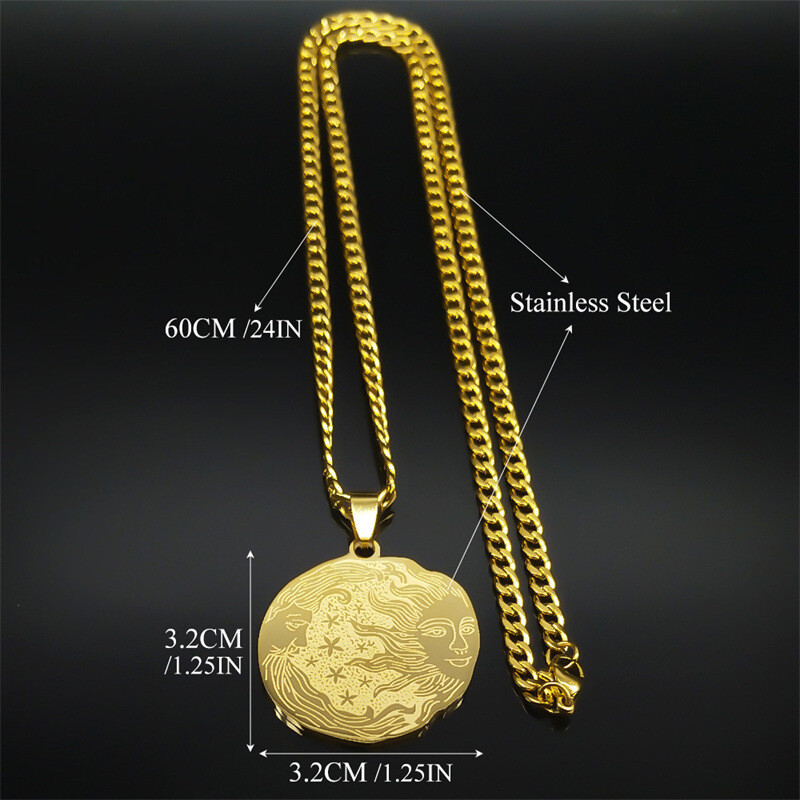Transfrontalier nou stil mitologie greacă soare și lună față accesorii colier din oțel inoxidabil bijuterii pandantiv de modă în stil neutru de ultimă generație