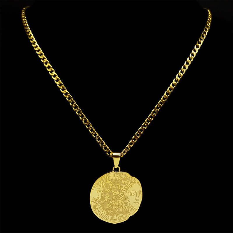 Transfrontalier nou stil mitologie greacă soare și lună față accesorii colier din oțel inoxidabil bijuterii pandantiv de modă în stil neutru de ultimă generație