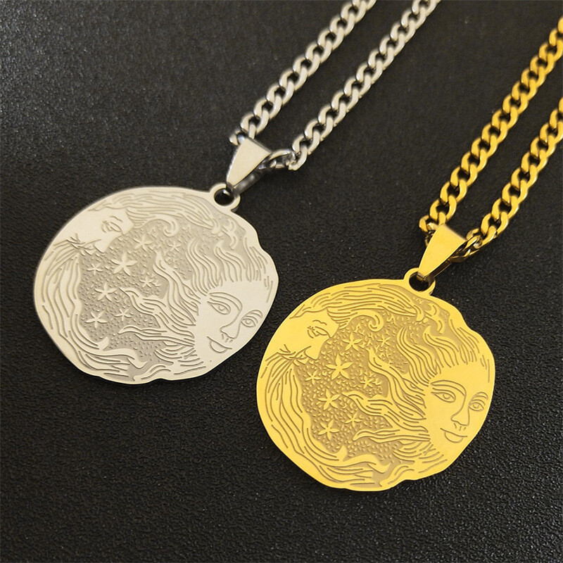 Transfrontalier nou stil mitologie greacă soare și lună față accesorii colier din oțel inoxidabil bijuterii pandantiv de modă în stil neutru de ultimă generație