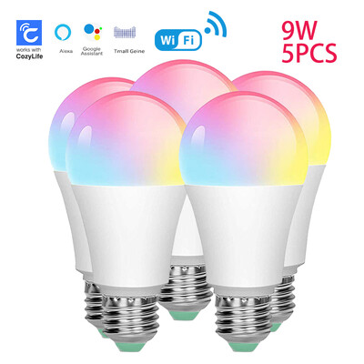 SIXWGH E27 spuldze WiFi 9W viedā RGB lampa mājas aptumšojama taimera funkcija Cozylife lietotnes vadība atbalsta Google Home Alexa