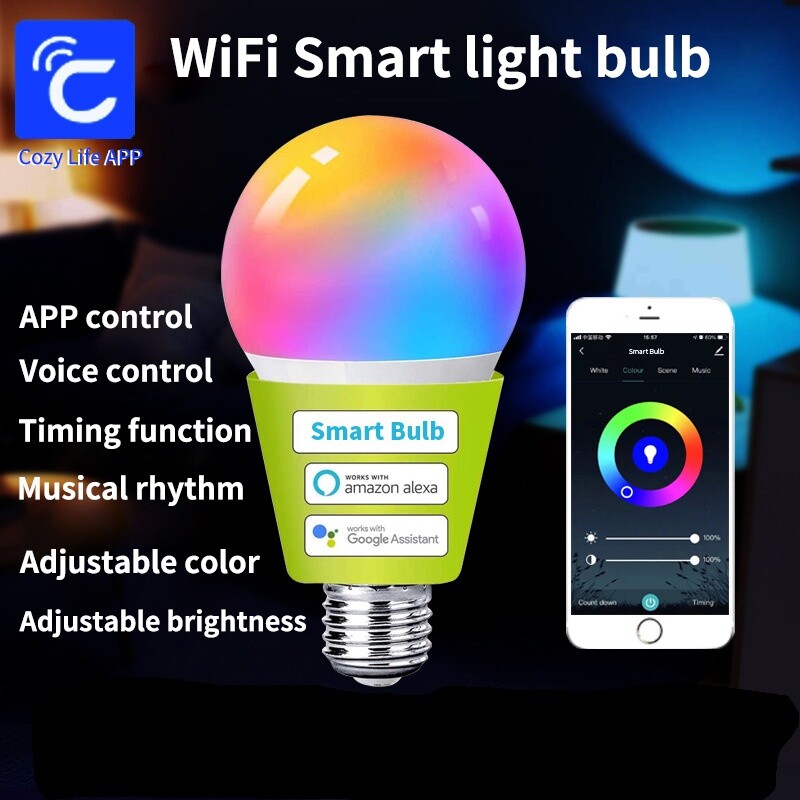 SIXWGH E27 spuldze WiFi 9W viedā RGB lampa mājas aptumšojama taimera funkcija Cozylife lietotnes vadība atbalsta Google Home Alexa