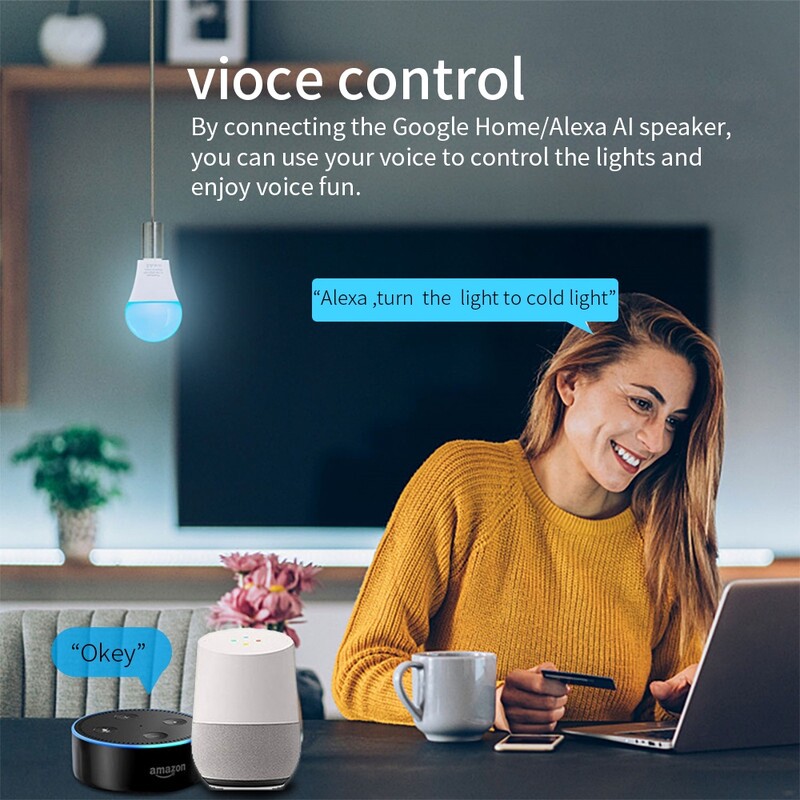 SIXWGH E27 spuldze WiFi 9W viedā RGB lampa mājas aptumšojama taimera funkcija Cozylife lietotnes vadība atbalsta Google Home Alexa