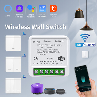 16A/20A Tuya WiFi Smart Switch RF 433MHz 1/2/3 Gang belaidis sieninis jungiklis veikia su Alexa Google Assistant namų LED lempai