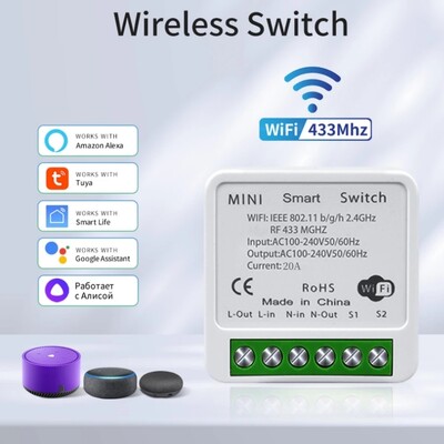 16A/20A Tuya WiFi Smart Switch RF 433MHz 1/2/3 Gang Wireless Wall Switch Λειτουργεί με το Alexa Google Assistant For Home LED Lamp
