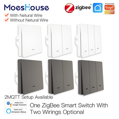 MoesHouse Tuya ZigBee Интелигентен превключвател за осветление Без неутрален проводник Не е необходим кондензатор Smart Life 2/3 Way Работи с Alexa Google Home