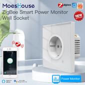 Moes ZigBee Inteligentná nástenná zásuvka so skleneným panelom, monitor napájania, bezdrôtové ovládanie, sieťový časovač, Alexa, Google Home, hlas, EÚ