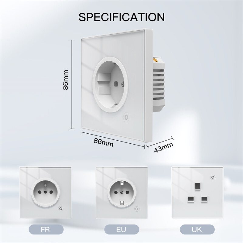 Moes ZigBee Inteligentná nástenná zásuvka so skleneným panelom, monitor napájania, bezdrôtové ovládanie, sieťový časovač, Alexa, Google Home, hlas, EÚ