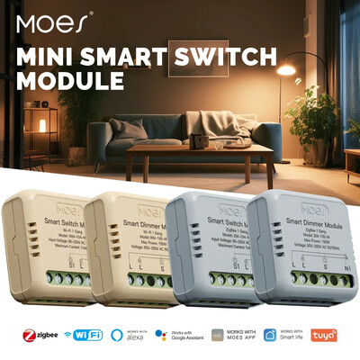 MOES Mini Tuya WiFi/Zigbee Smart Switch/Dimmer Module DIY Module Switch Light 1/2 Gang Daljinski upravljač Work Alexa Google Home