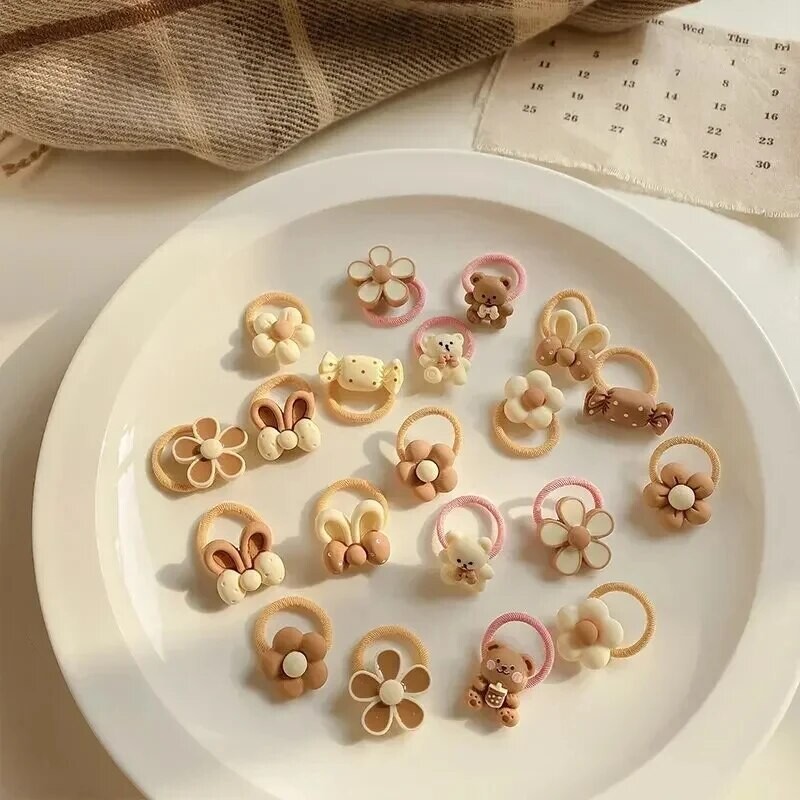 20 vnt. Mergaičių plaukų aksesuarai Mieli animaciniai plaukų juostelės Bandeau Cheveux Scrunchies Korėjietiška elastinga plaukų juosta Vaikų guminės juostelės Dovana