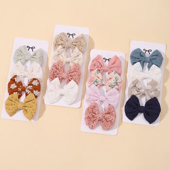 4 τμχ/Σετ Lovely Bowknot Clips Hairpins Baby girl Fresh κομμωτήρια σε ποιμαντικό στυλ Αξεσουάρ μαλλιών Παιδική στάμπα Hollow Hairgripe