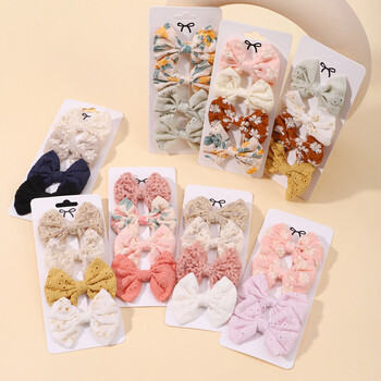 4 τμχ/Σετ Lovely Bowknot Clips Hairpins Baby girl Fresh κομμωτήρια σε ποιμαντικό στυλ Αξεσουάρ μαλλιών Παιδική στάμπα Hollow Hairgripe