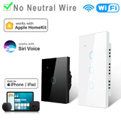 Homekit viedais WiFi slēdzis skārienjutīgs sienas gaismas slēdži Smart Home App Siri vadība Apple Homekit, nav nepieciešams neitrāls vads