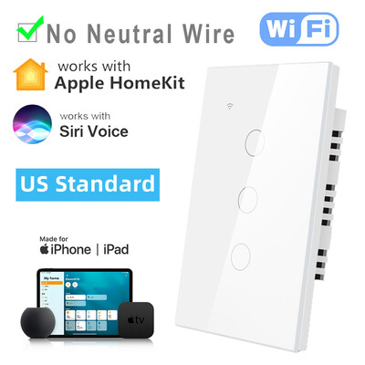 Homekit viedais WiFi slēdzis skārienjutīgs sienas gaismas slēdži Smart Home App Siri vadība Apple Homekit, nav nepieciešams neitrāls vads